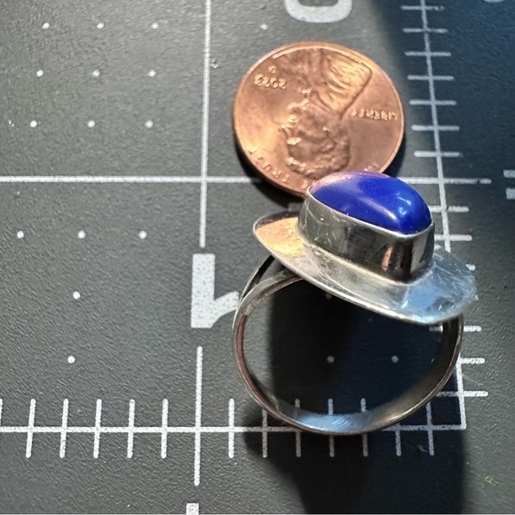 Lapis lazuli ring bezel set teardrop sterling silver signed “L” size 7.5 5505 Y - Picture 6 of 13